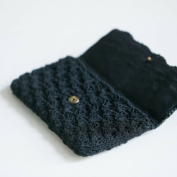 Black Crochet Look Beaded Japan Made Chic Bag - Picture 8 of 8